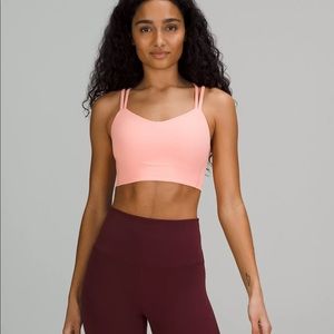 Lululemon Like a Cloud Ribbed Longline Sports Bra 
Light Support in Dew Pink